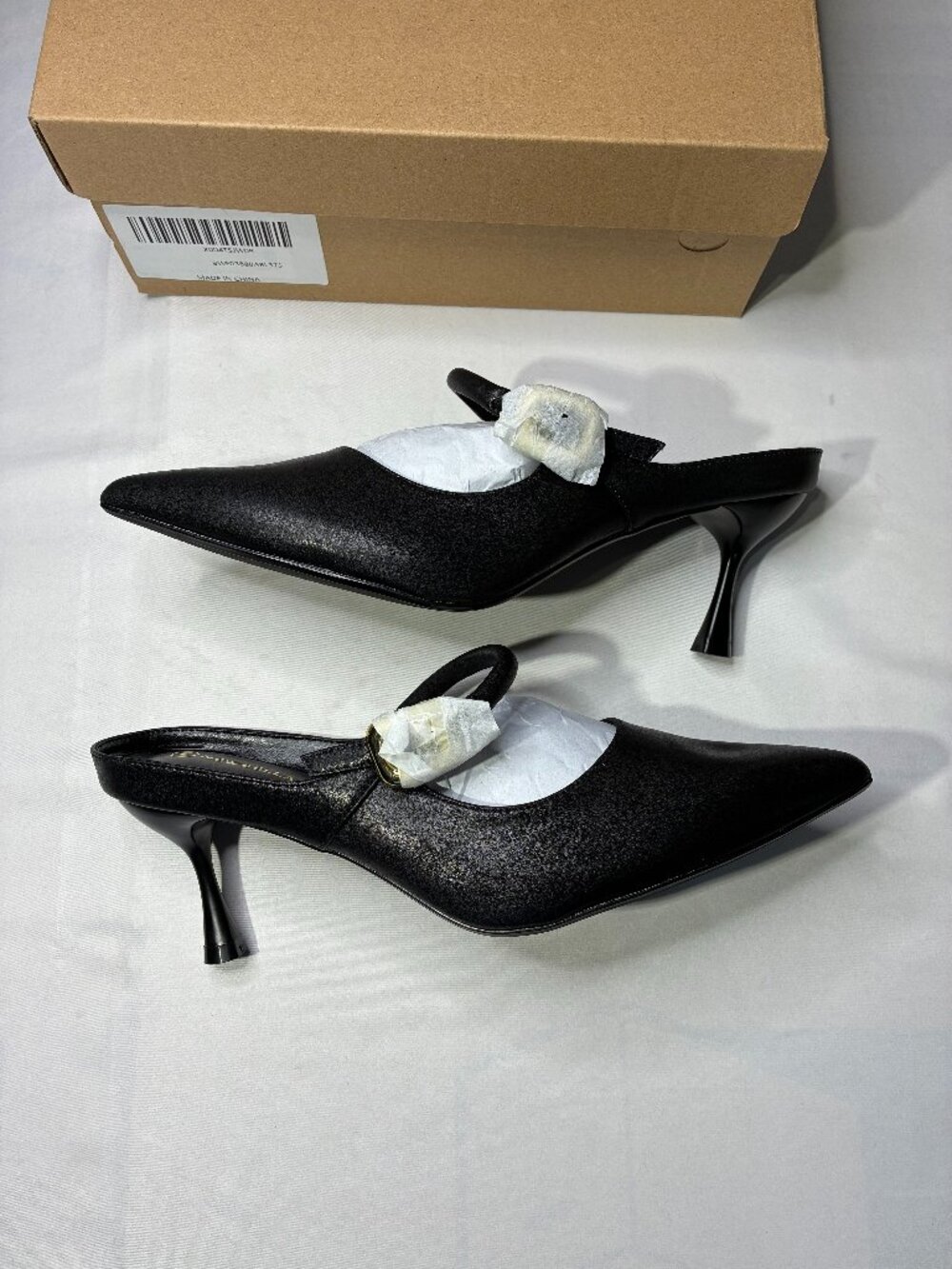 NEW Black Pointed Toe Heeled Kitten Mules Slides Size 9W Goth Corporate Career